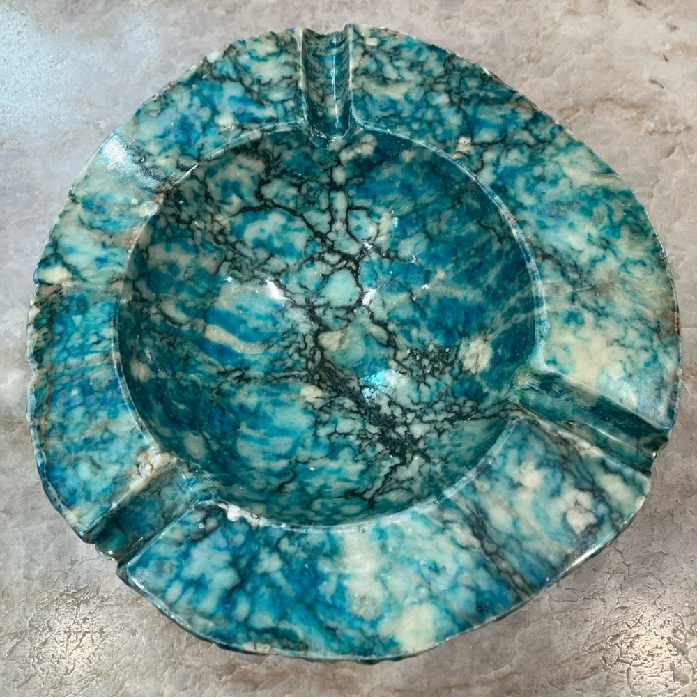 Natural turquoise Alabaster ashtray one of a kind piece